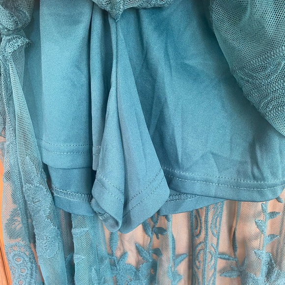 NEW Lily Rain Lace Boho Maxi Dress Romper Teal Tank Sz XS/S - Picture 4 of 8